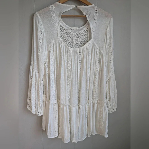 Free‎ People Kiss Kiss Tunic in White size Small  Boho Lace Festival Country - Picture 5 of 11